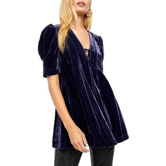 Free People Tops - Free People Adelle Velvet Tunic in Indigo Lost